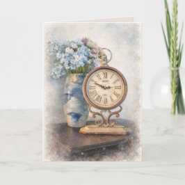 Tarjeta de felicitación de reloj floral vintage –