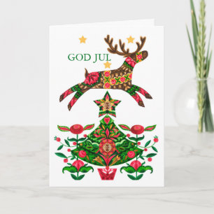 Tarjeta de felicitación de reno y árbol de navidad