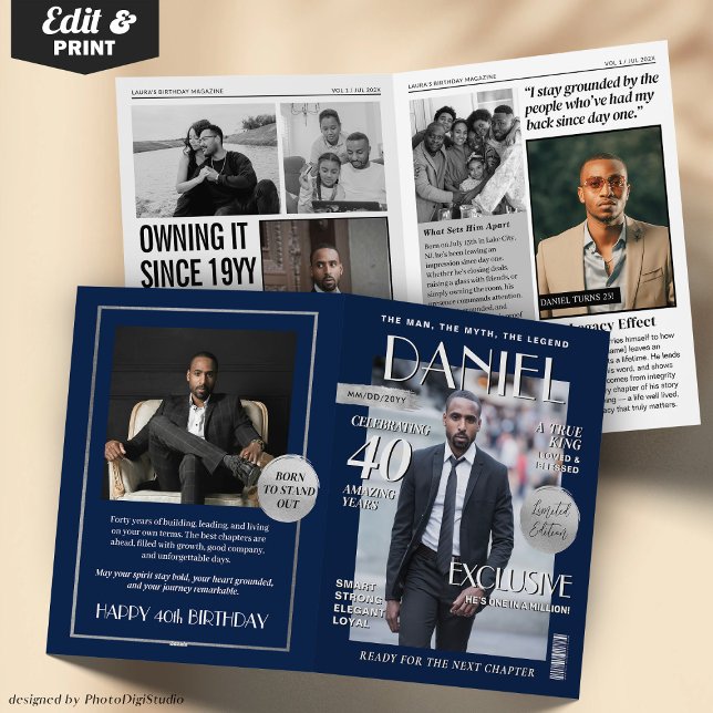 Tarjeta de felicitación de revista personalizada,  (Custom Magazine Greeting Card, Fun Modern Birthday Card)