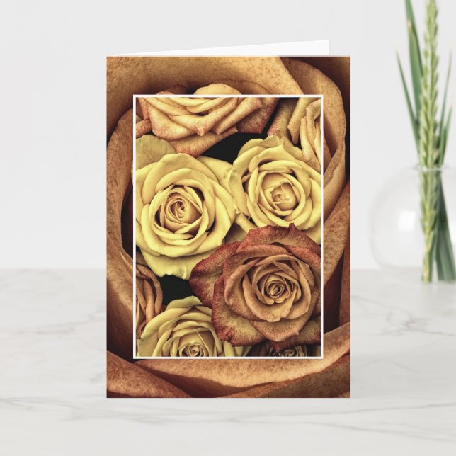 Tarjeta de felicitación de rosas marrón y amarillo (Anverso)