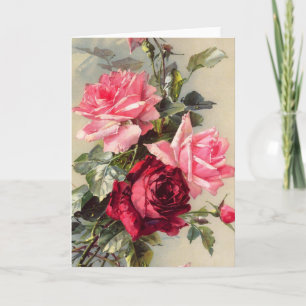 Tarjeta de felicitación de rosas rosadas y rojas a