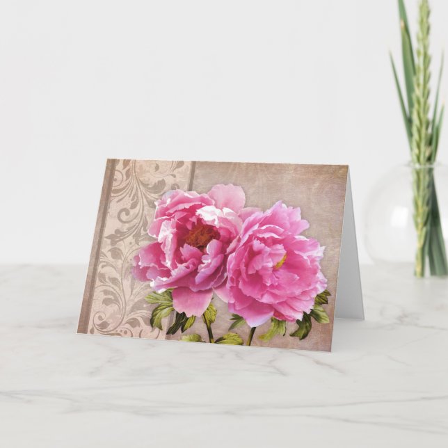 Tarjeta de felicitación de Rubor, flores rosadas (Anverso)
