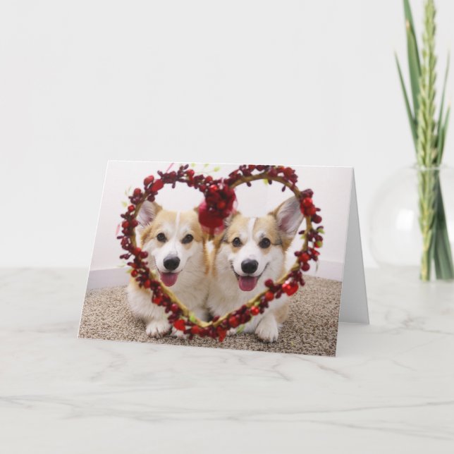 Tarjeta de felicitación de San Valentín Corgis y s (Anverso)