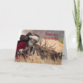 Tarjeta de felicitación de Santa besando al alce
