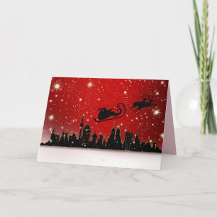 Tarjeta de felicitación de Santa sobre la ciudad