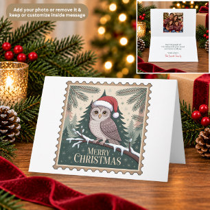 Tarjeta de felicitación de sello postal de búho de