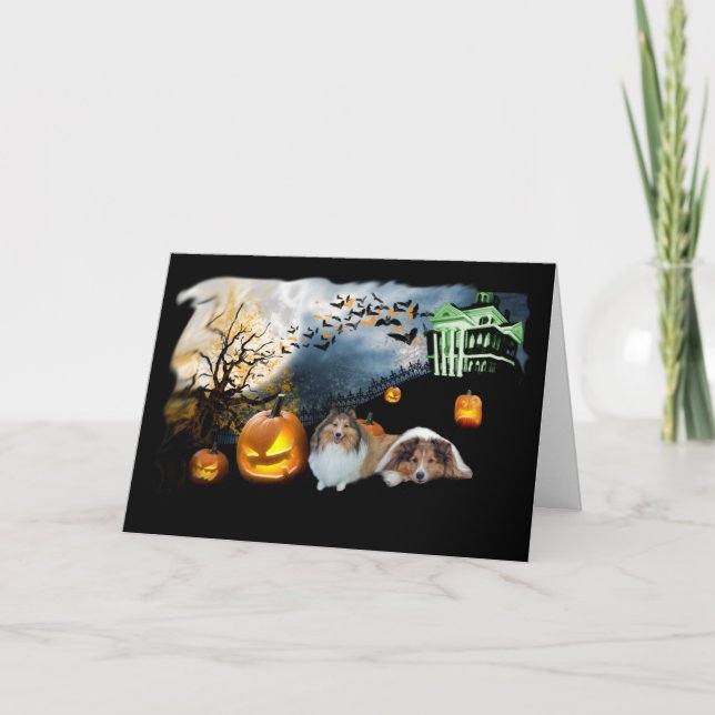 Tarjeta de felicitación de Sheltie Halloween (Anverso)