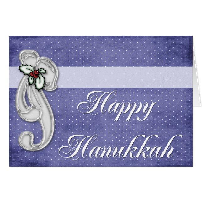 Tarjeta de felicitación de Silver Bow Happy Hanukk (Anverso (Horizontal))