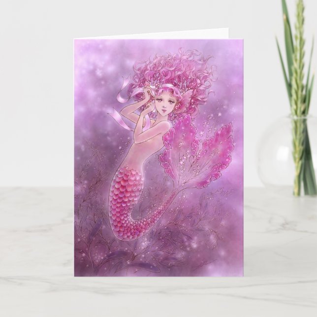 Tarjeta de felicitación de sirena de cinta rosa (Anverso)
