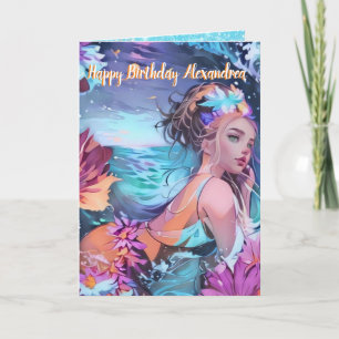 Tarjeta de felicitación de sirena de color azul ma