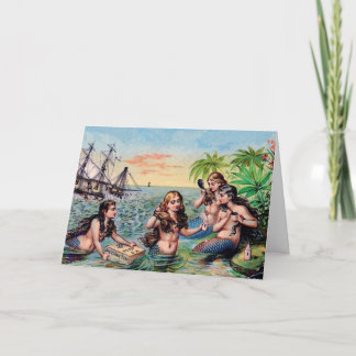 Tarjeta de felicitación de Sirena Vintage