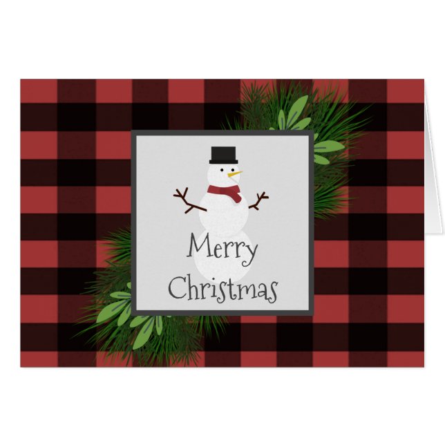 Tarjeta de felicitación de Snowman Red Buffalo Pla (Anverso (Horizontal))