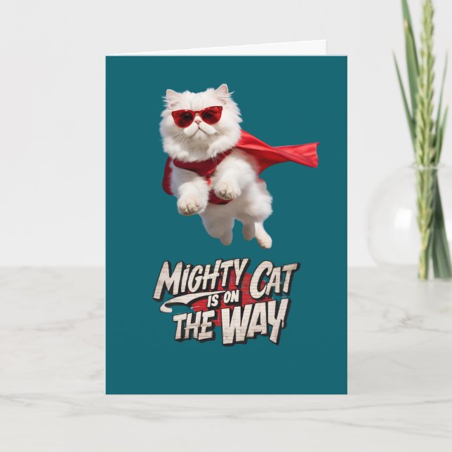Tarjeta de felicitación de superhéroe de gato pers (Anverso)