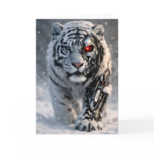 Tarjeta de felicitación de tigre blanco cyborg cib