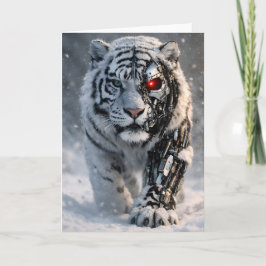 Tarjeta de felicitación de tigre blanco cyborg cib