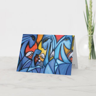 Tarjeta de felicitación de tres ángeles azules