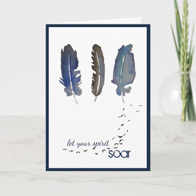 Tarjeta de felicitación de tres plumas azules (Anverso)