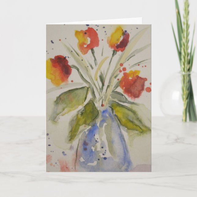 Tarjeta de felicitación de tulipanes acuarela (Anverso)
