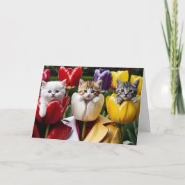 Tarjeta de Felicitación de Tulipanes Gatito Adorab