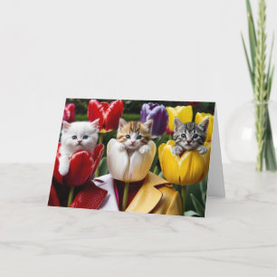Tarjeta de Felicitación de Tulipanes Gatito Adorab