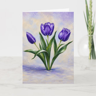 Tarjeta de felicitación de tulipanes púrpura dobla