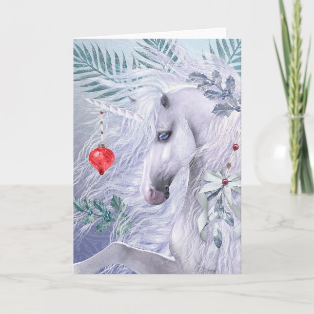 Tarjeta de felicitación de unicornio para navidade (Anverso)