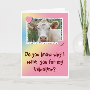 Tarjeta de felicitación de vaca de San Valentín