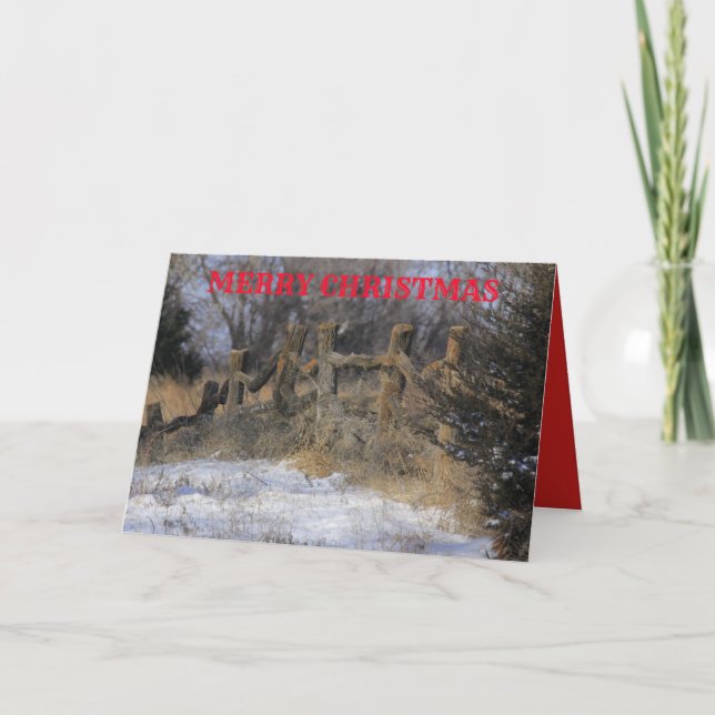 Tarjeta de felicitación de valla de madera nevada  (Anverso)