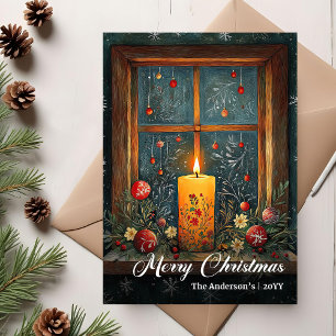 Tarjeta de felicitación de vela de Navidad vintage
