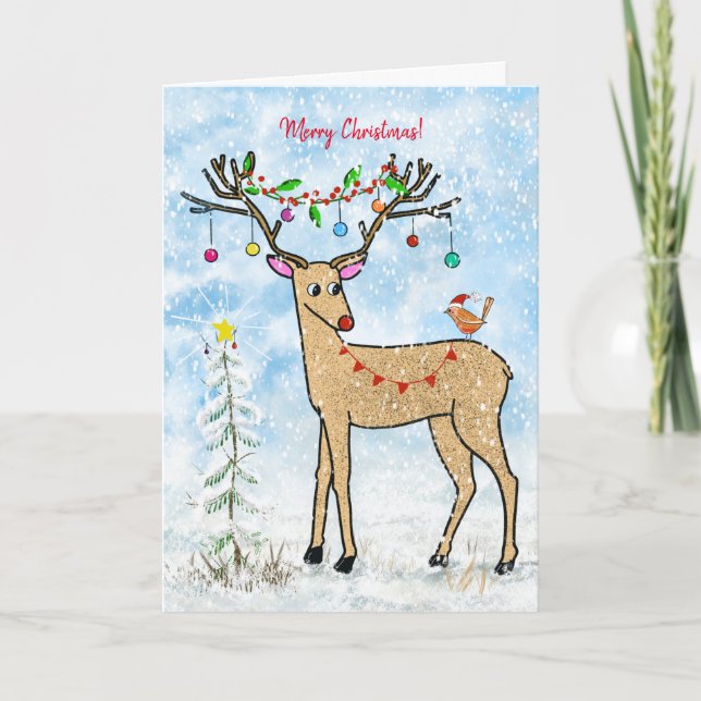 Tarjeta de felicitación de venado de navidades (Anverso)