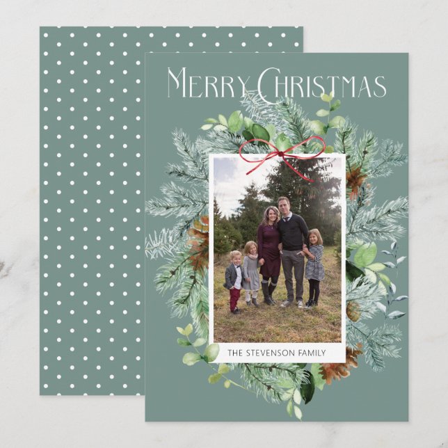 Tarjeta de felicitación de verde para Navidades de (Anverso / Reverso)