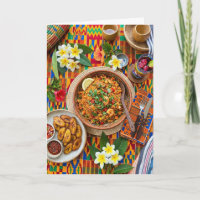 Tarjeta de felicitación de vibrante arroz Jollof a