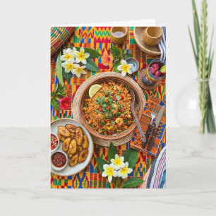 Tarjeta de felicitación de vibrante arroz Jollof a