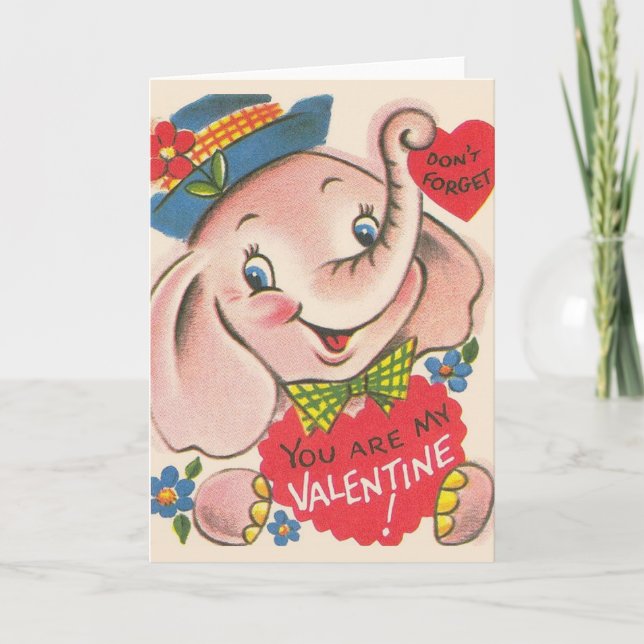 Tarjeta de felicitación de Vintage Elephant Valent (Anverso)