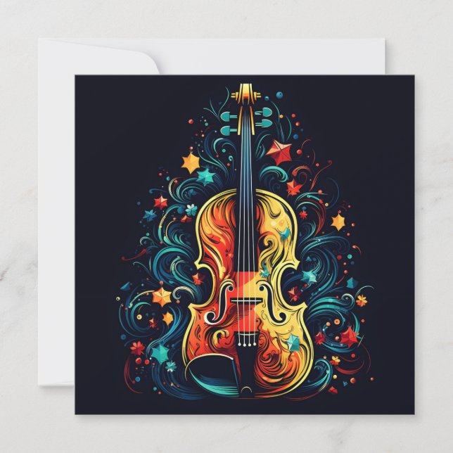 Tarjeta de felicitación de violín navideño árbol d (Anverso)