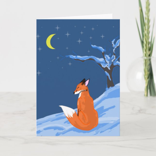 Tarjeta de felicitación de Winter Night Fox (Anverso)