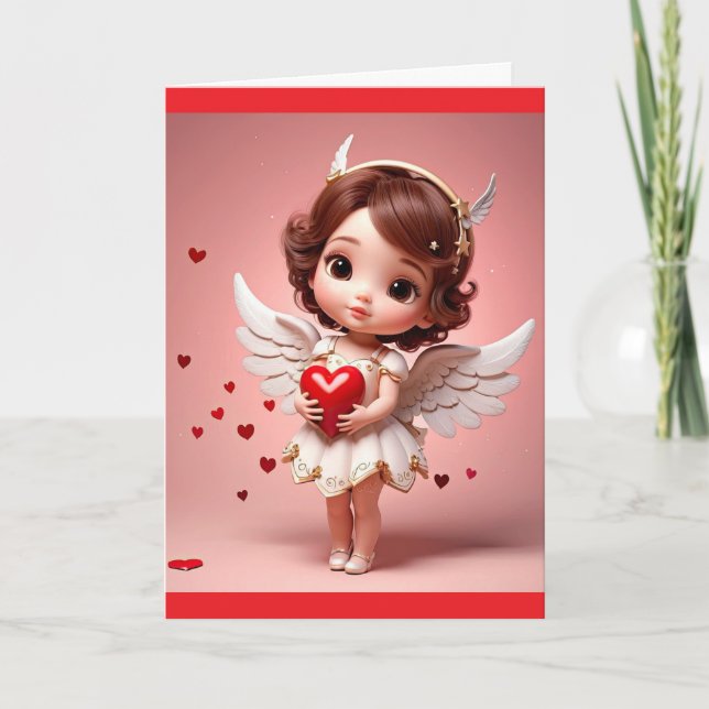 Tarjeta de felicitación del ángel con corazón del  (Anverso)