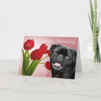 Tarjeta de felicitación del aniversario feliz Pug