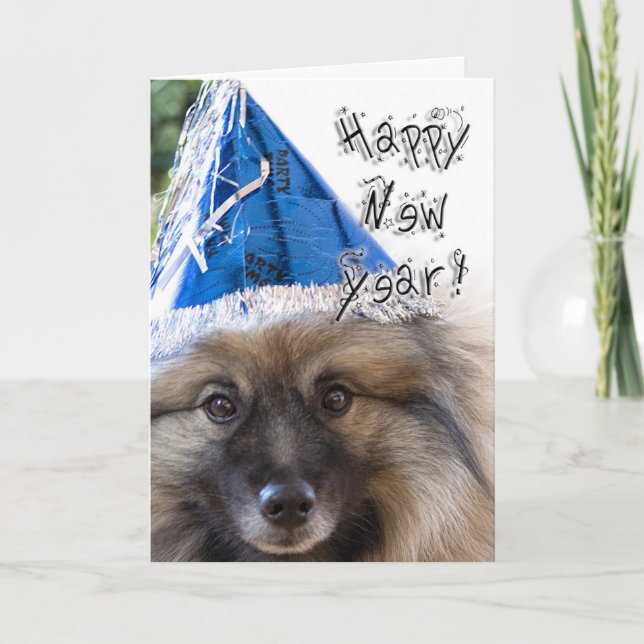 Tarjeta de felicitación del Año Nuevo del Keeshond (Anverso)