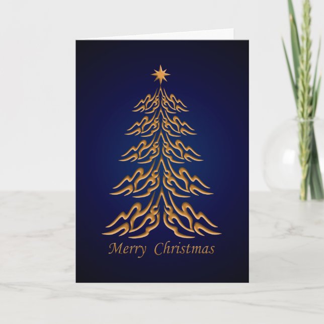 Tarjeta de felicitación del árbol de Navidad Blue  (Anverso)