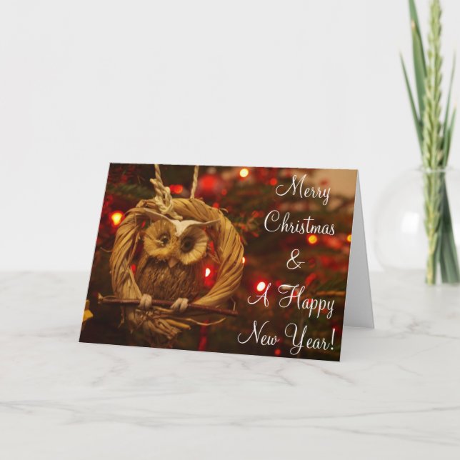 Tarjeta de felicitación del búho del navidad (Anverso)