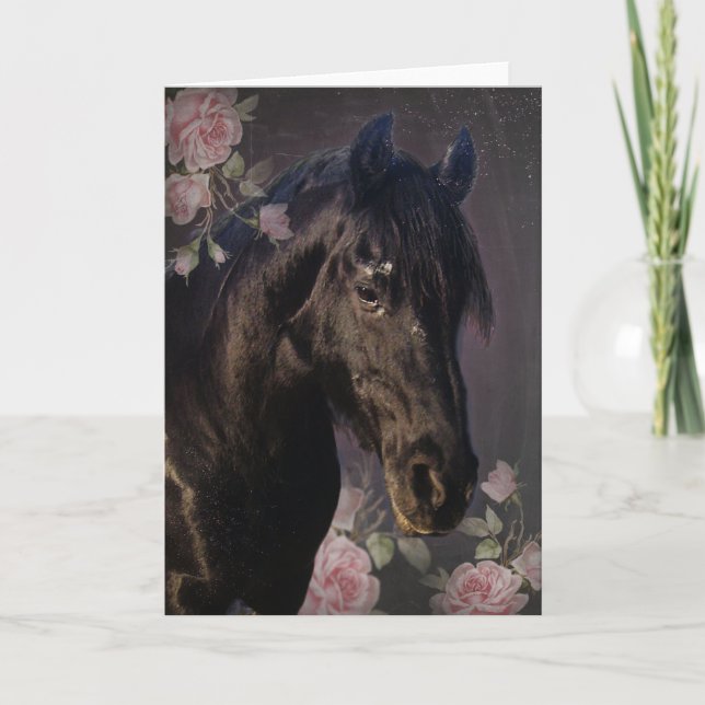 Tarjeta de felicitación del caballo frisón Black B (Anverso)