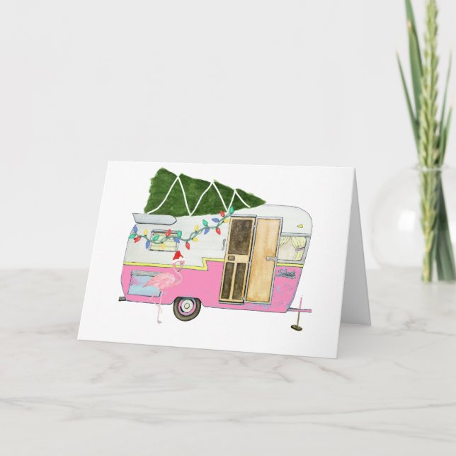 Tarjeta de felicitación del Camping Rosa Vintage (Anverso)