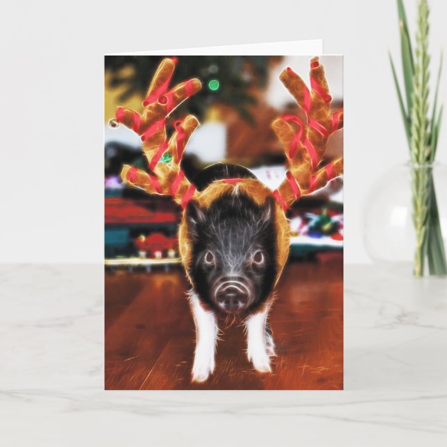 Tarjeta de felicitación del cerdo del navidad (Anverso)
