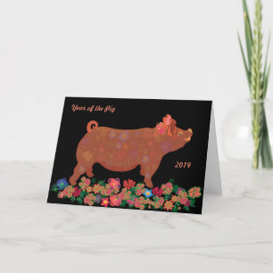 Tarjeta de felicitación del cerdo del zodiaco de