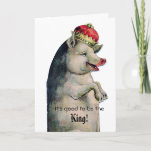 Tarjeta de felicitación del cerdo vintage bueno pa
