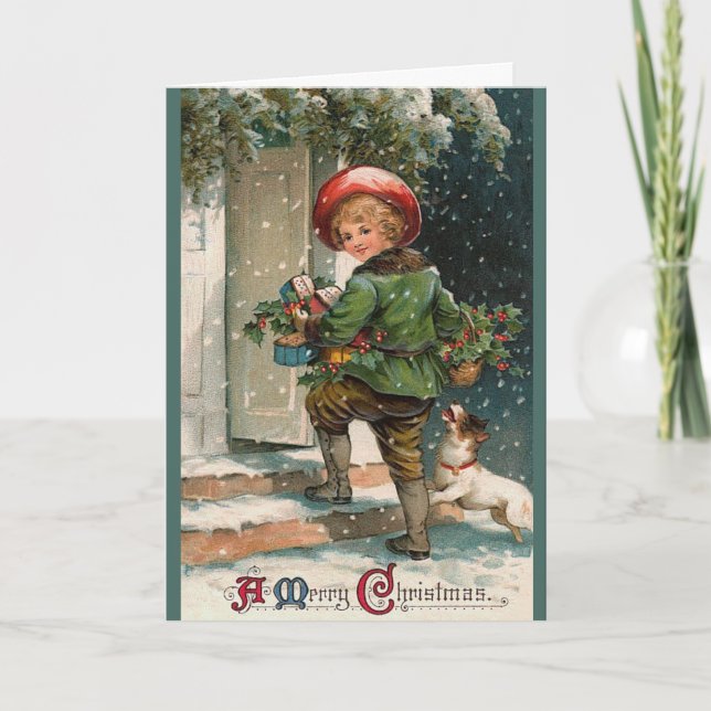 Tarjeta de felicitación del chico de reparto de lo (Anverso)