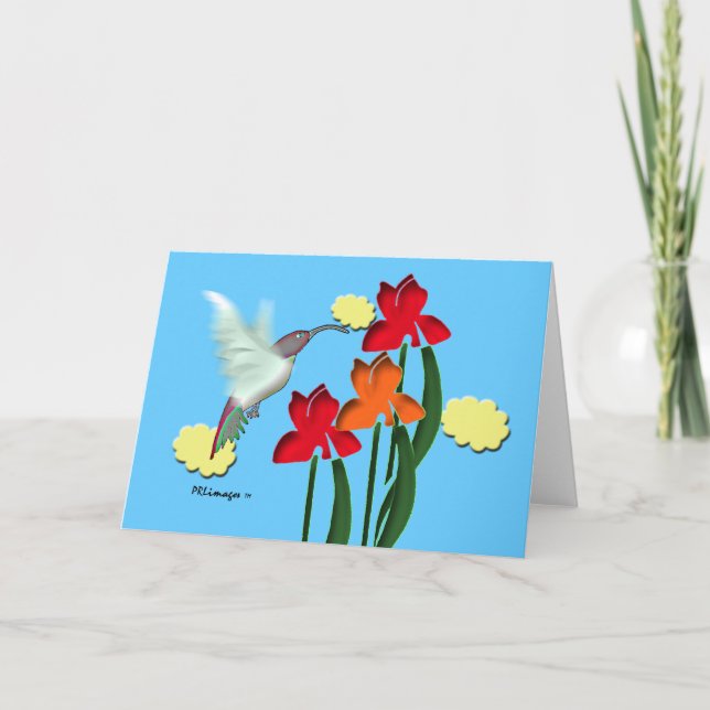 Tarjeta de felicitación del colibrí y de los iris (Anverso)
