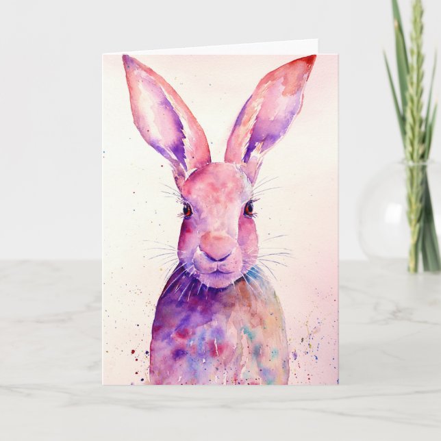 Tarjeta de felicitación del conejo de la acuarela (Anverso)