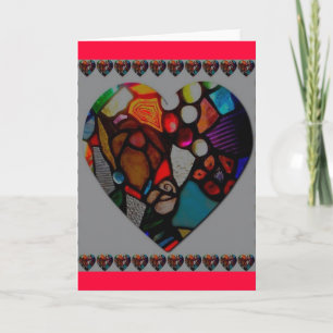 tarjeta de felicitación del corazón del vitral